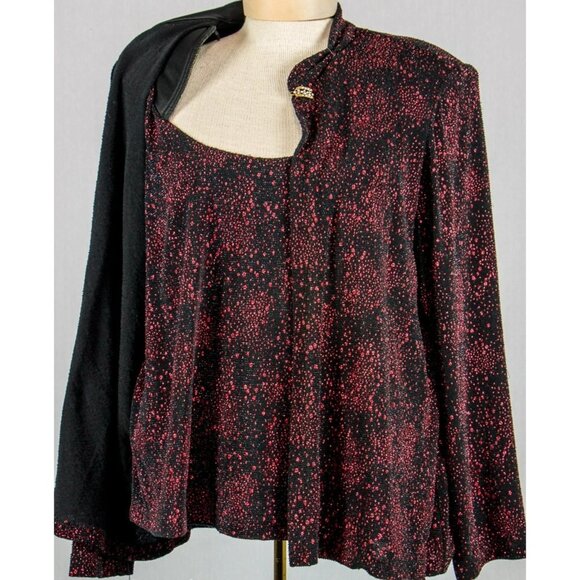 R & M Collection Women Knit Top Jacket Combo Blk Red Sparkle Evening Sweater Med - Picture 7 of 12